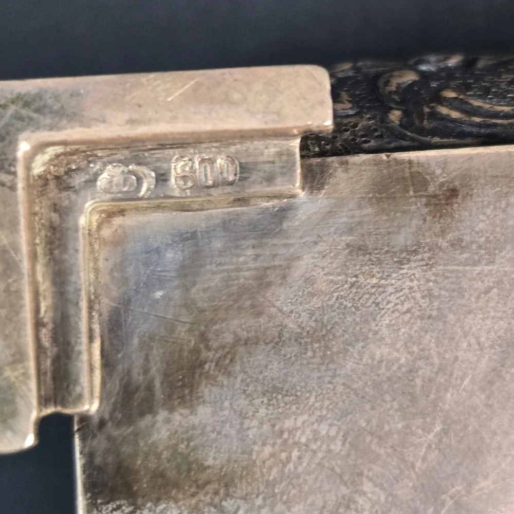 Antique German 800 Silver Double Door Box Art Nouveau Floral Repousse Case